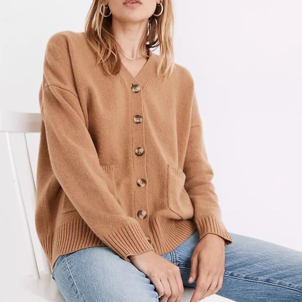 Madewell (Re)sourced Cashmere Ex-Boyfriend Cardigan Sweater Honey Chestnut